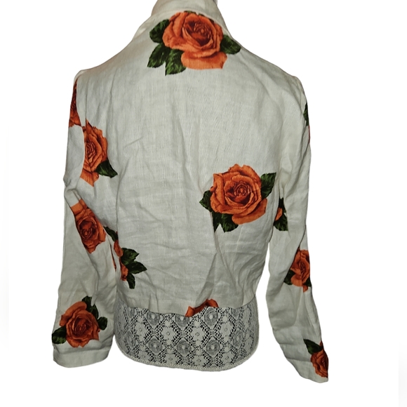 Floral Linen Cropped Jacket - Picture 2 of 11
